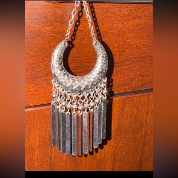 Chico's Silver Tone Crescent Dangle Earrings - Boho Chic Fringe - Picture 3 of 14